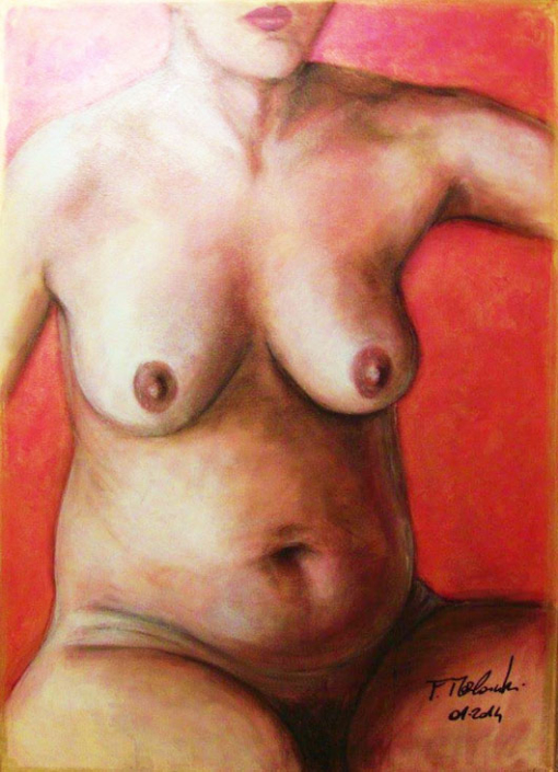 Allo specchio in 13a, 2014, tempera acrilica su tela, cm 50×70